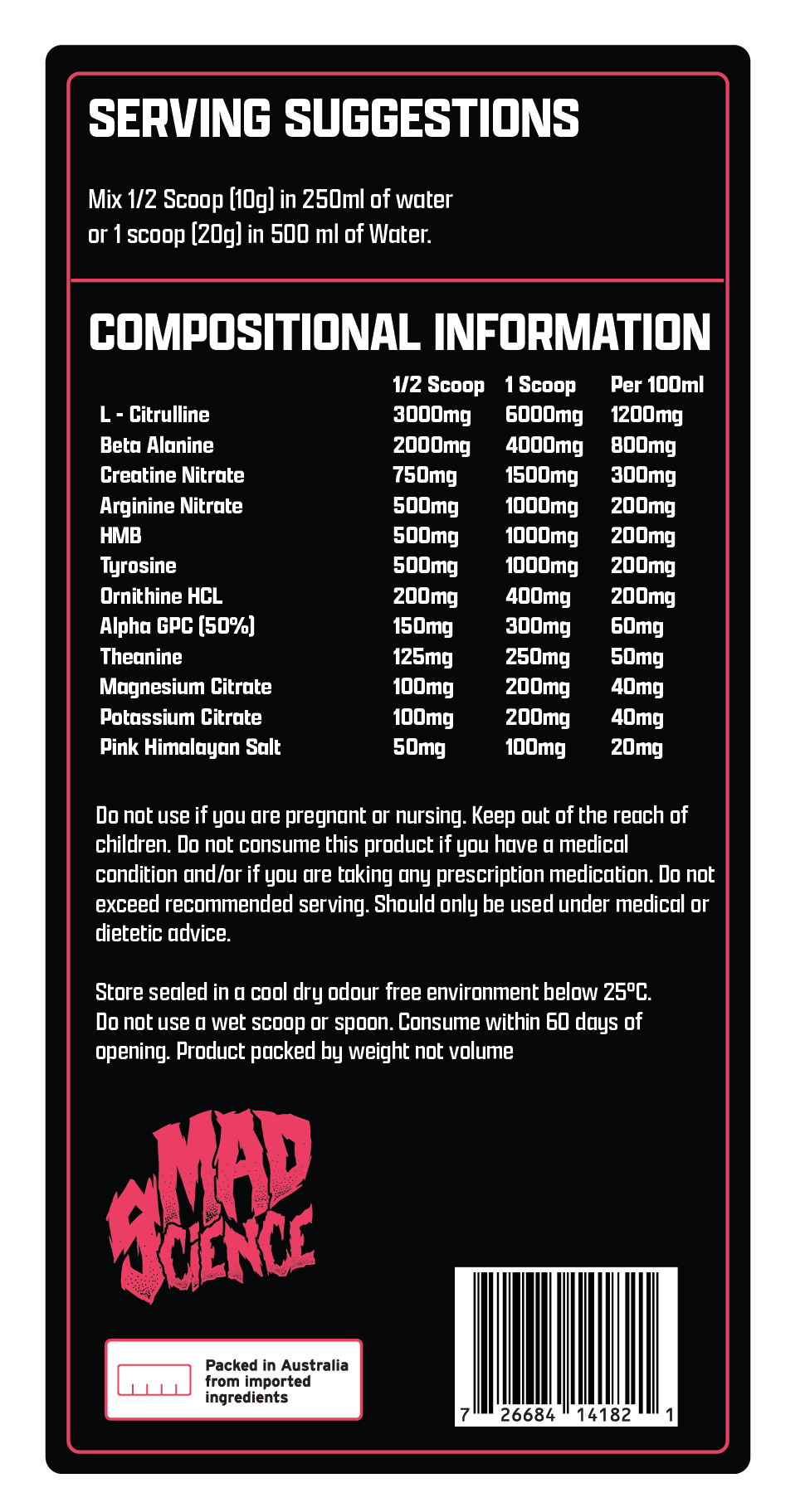 Mad Science extreme preworkout 50 Serves50 serves