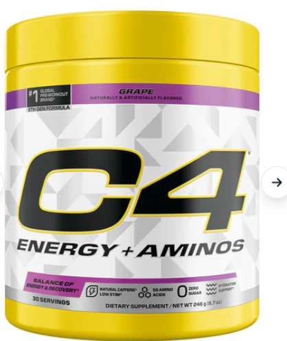 Cellucor C4 Energy + Aminos Powder | 5g BCAAS & Eaas for Muscle Recovery, 3 Electrolytes for Hydration, 100mg Natural Caffeine | Pre Workout | Zero Sugar, 30 Servings