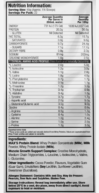 Maxs Pro Series Superwhey 900g Pouch Chocolate